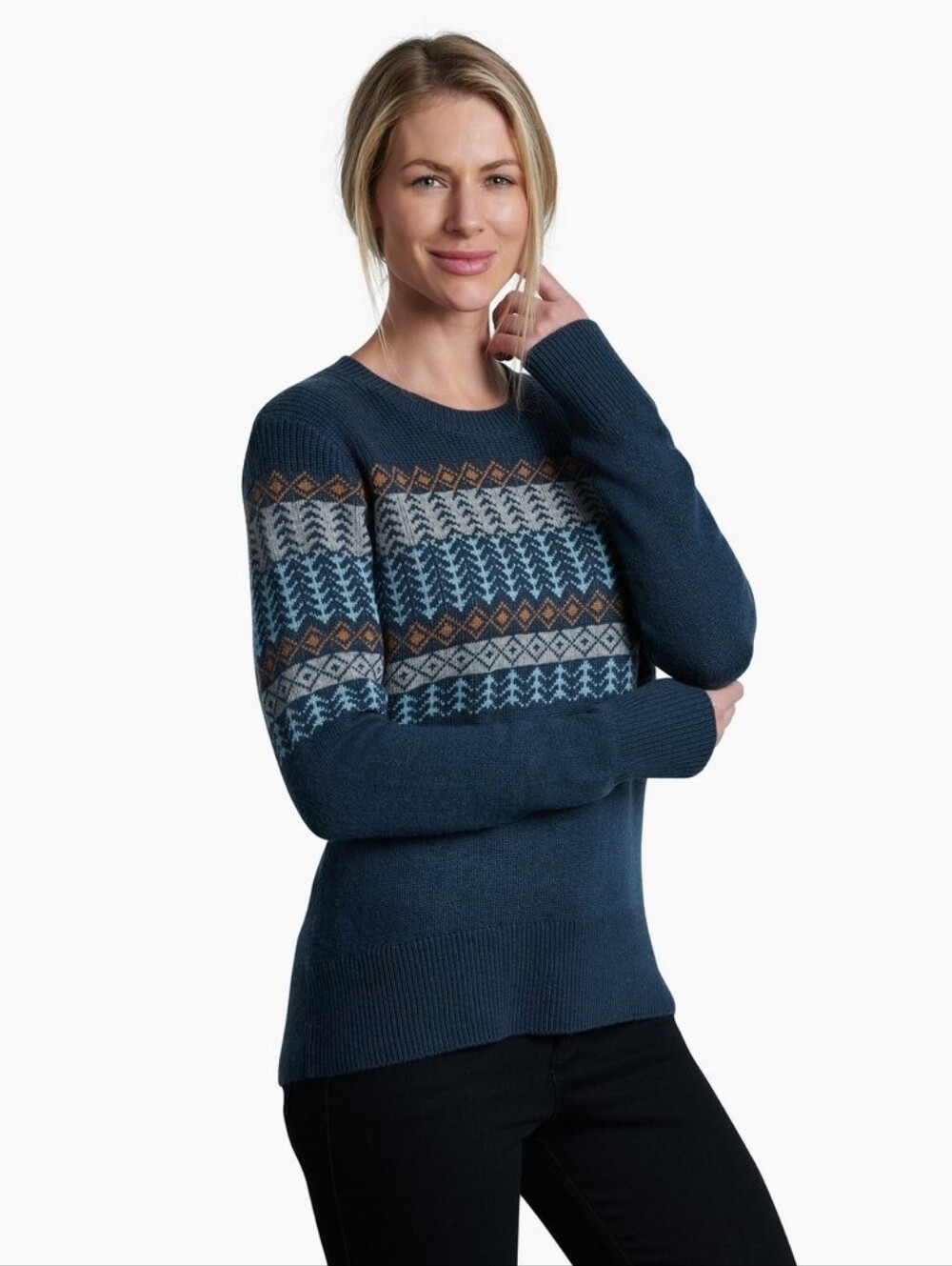KÜHL Nordik Merino Wool Blend Fair Isle Sweater Metal Blue Nordic Size XL NWT